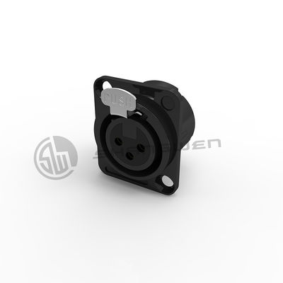 Outdoor D-Size Flange 3 Pin Xlr Connector 3PIN Female Socket for IP65 Black Outdoor Connector for D Mounting 3PIN XlR Connector