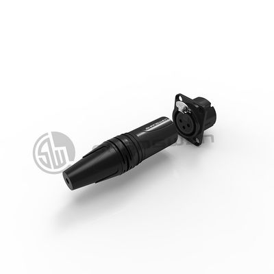 Outdoor D-Size Flange 3 Pin Xlr Connector 3PIN Female Socket for IP65 Black Outdoor Connector for D Mounting 3PIN XlR Connector