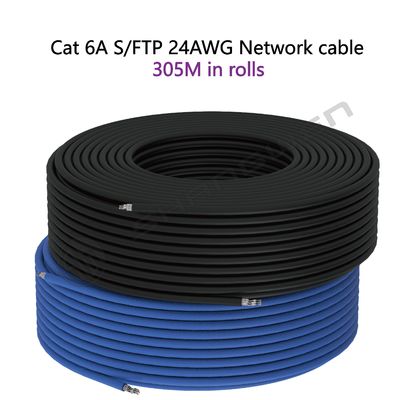 Blue Rj45 CAT6A 24AWG SFTP Soft Network Cable 100% Oxygen-Free Copper 4-Pair Multiple Copper Twist UL CE 305M Soft Cat6a Cable