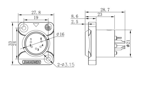 Outdoor Audio Waterproof 5-Pin XLR Female Jack Socket Connector Panel Mount with Sealed Rubber Jacket for Power Applications