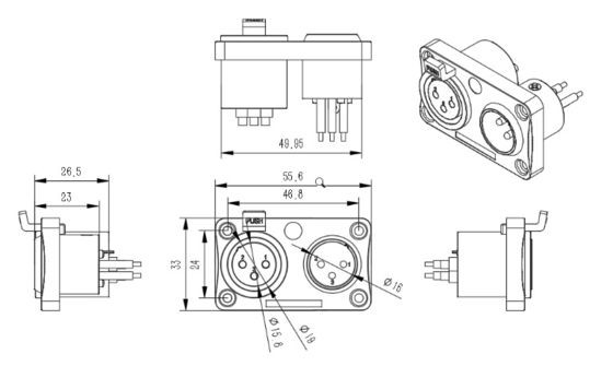 Outdoor 2-XLR 3-Pin Female  Metal Silver XLR 3 Pole Male Socket Connector XLR 3 Pole Female and Male Combination 2 In1 IP65